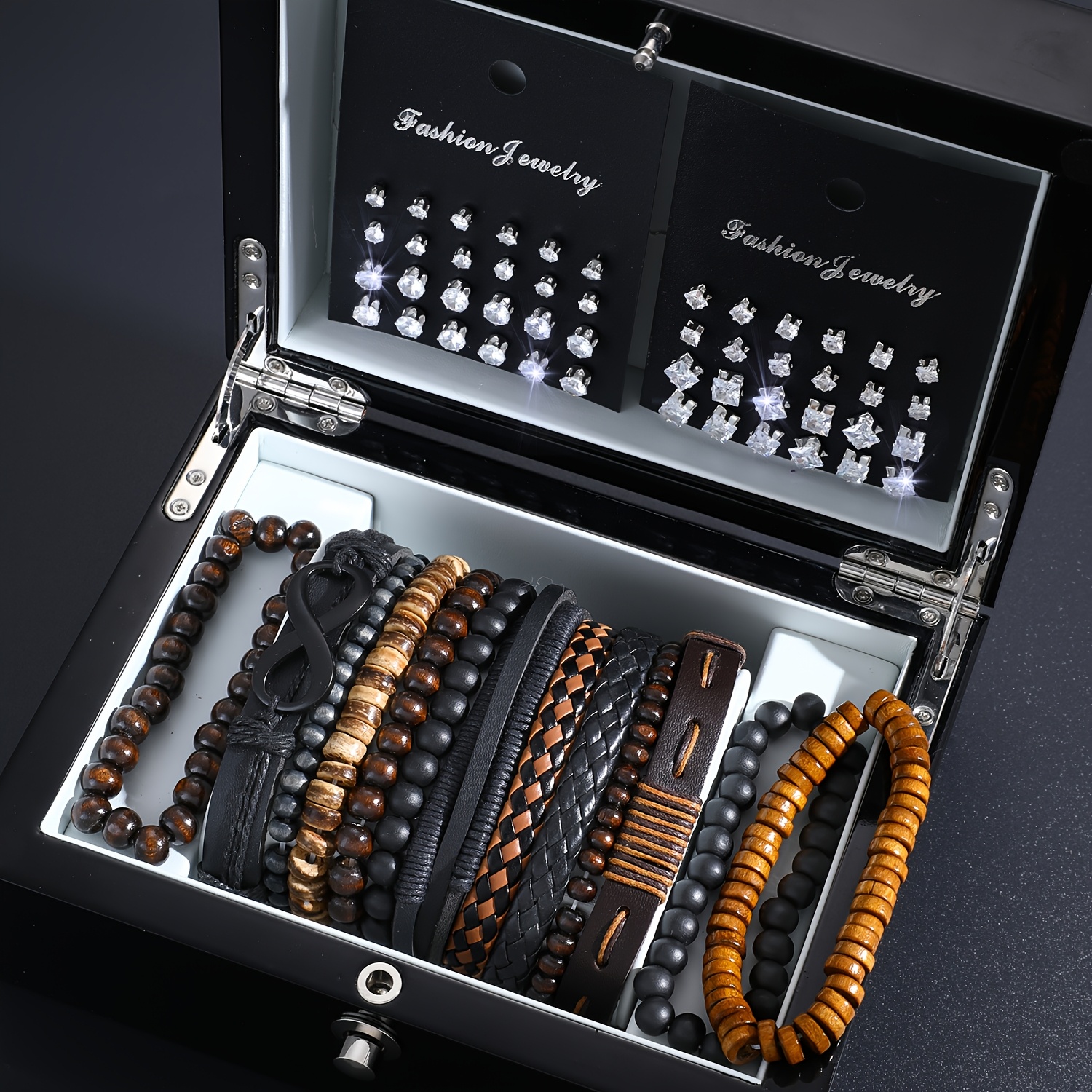 TEMU A Collection Of 61 Trendy And Minimalist Bracelets For Men, Along With Styles Of Earrings Suitable For Boys, Wear Or As Festival Gifts For