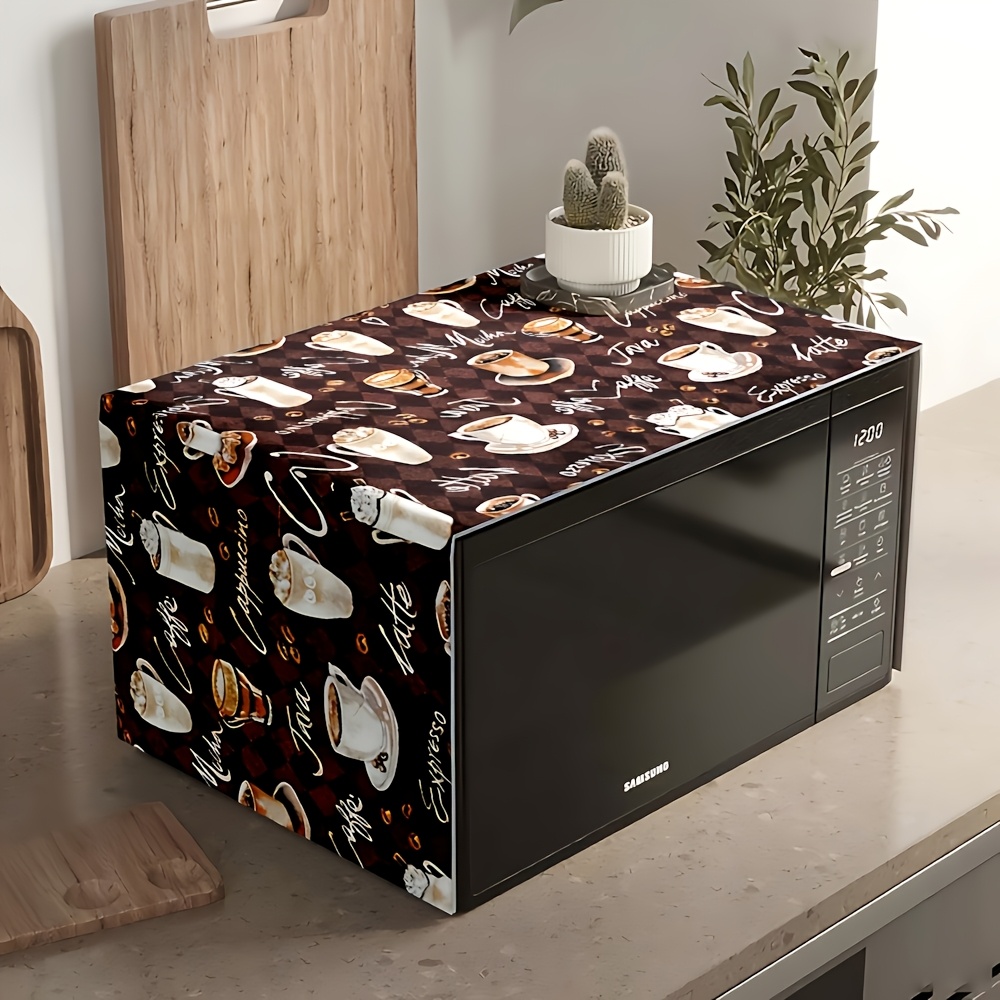TEMU 1pc Nostalgic Coffee Pattern Microwave Oven Dust Cover, Suitable For Refrigerator And Cabinet Dust Protection - Polyester Fiber, Kitchen Decor | , Easy To Clean