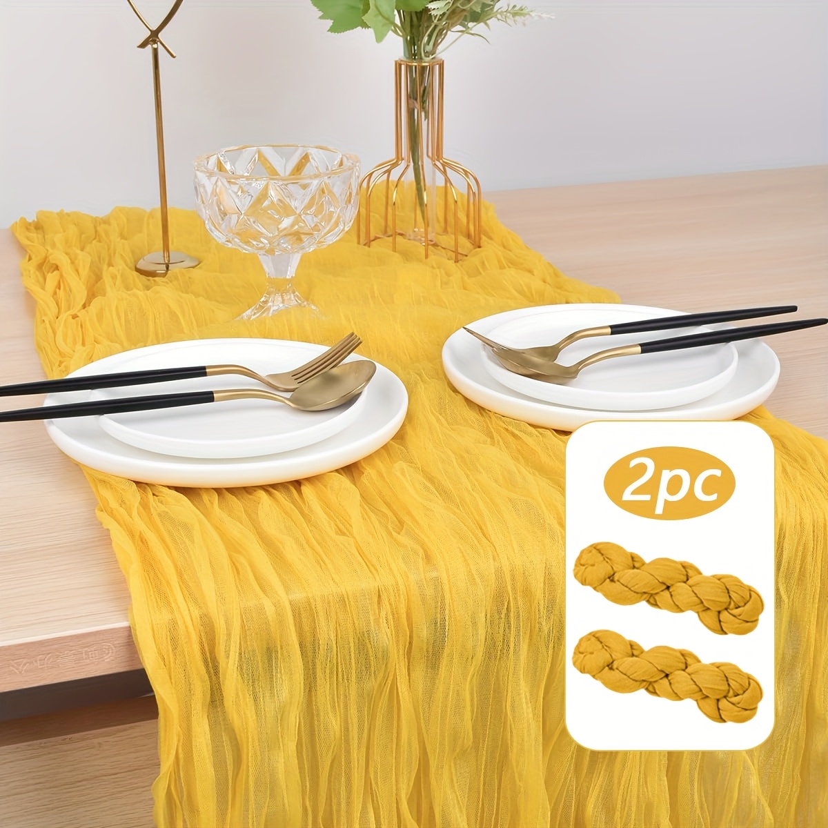E-shop 2er-Set Tischläufer aus Käsegarn, böhmisches Gaze-Tuch, Tischdecken, transparenter Tischläufer im Landhausstil, geeignet für Hochzeit,