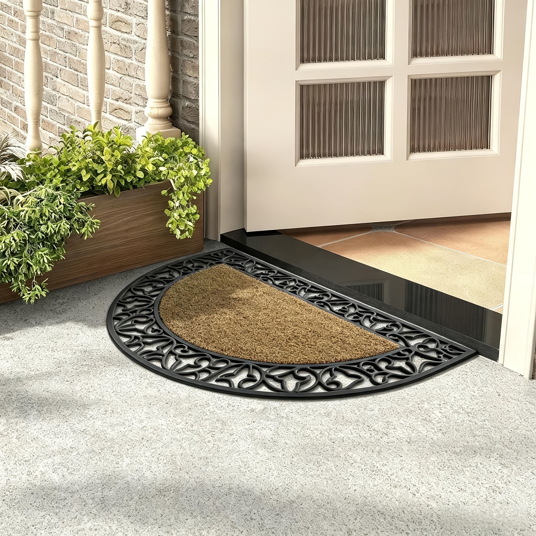 TEMU 1pc Pvc And Semi-circular Hollow Outdoor Door Mat, Mud Scraper, Water , , Anti-slip, Easy To Clean, Durable, Fade-resistant, Entrance Mat,