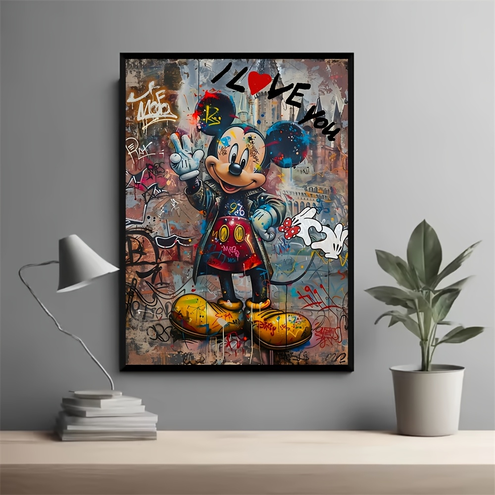 1pc unframed   canvas art print vibrant graffiti style wall decor with i love you text abstract cartoon design for   or bedroom no frame needed   room decor