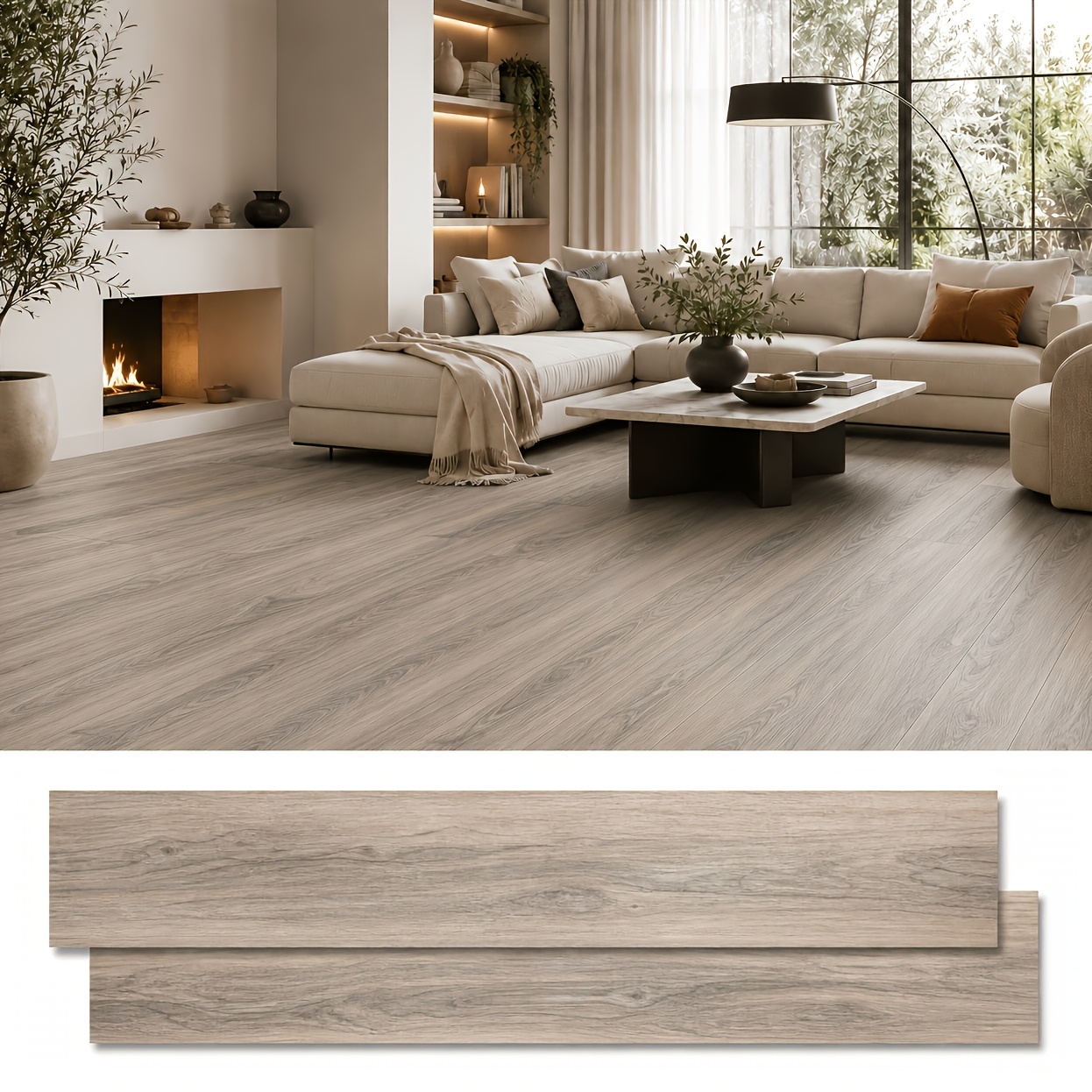 TEMU Carreaux de sol autocollants en vinyle PVC à bois, 34 pièces plus 2 carreaux bonus gratuits, revêtement de sol pelable et collant, installation