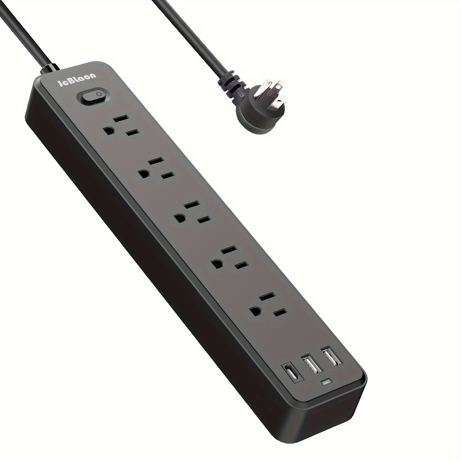 

6ft Power Strip Protector With 3 Usb Ports (1 Usb C), Flat Plug Extension Cord With 5 Ac Widely-spaced Outlets, Wall Mount, Desktop Charging Station For Home Office Dorm, 1050j