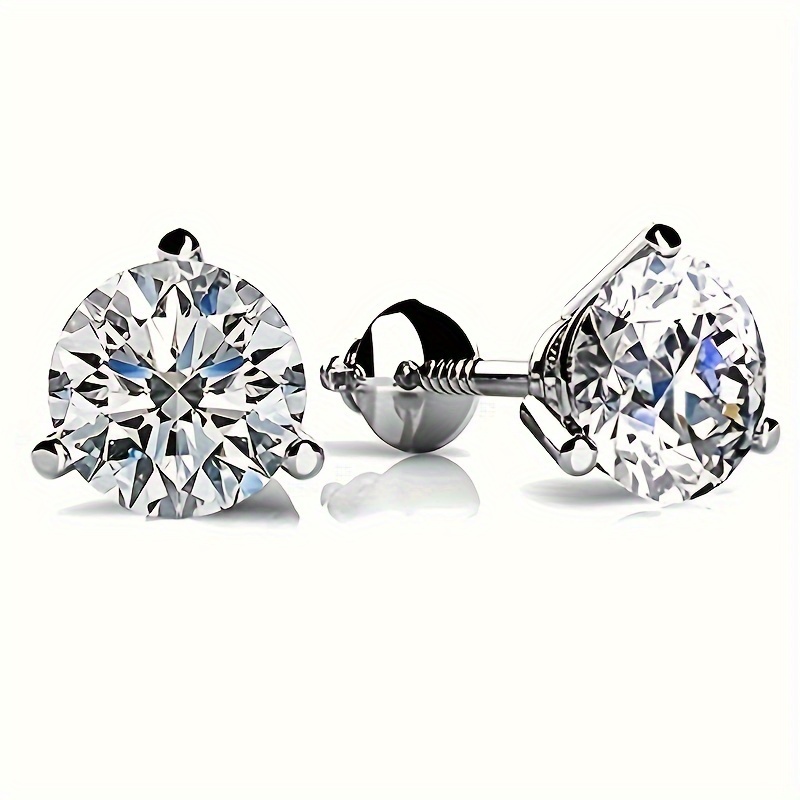 

1pair Men's 925 Sterling Silver Cz Stud Earrings - 6/7/8mm Round, Screw Back, Perfect For Valentine's Day And Engagements