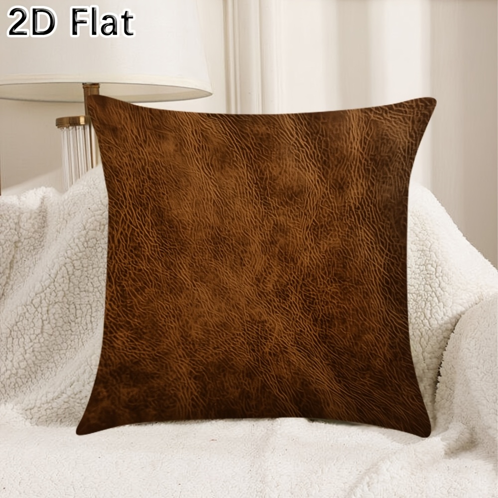 TEMU 1pc Faux Leather Texture Pillow Cover, Brown Decorative Throw Pillow Case For Sofa, Bedroom, Living Room, Home Decoration