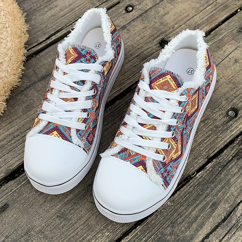 women's casual canvas sneakers ethnic pattern comfy lace Temu