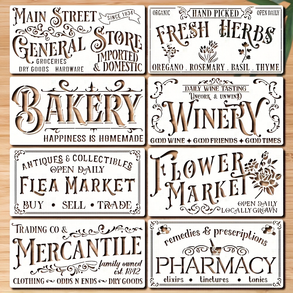Image of 8pcs Reusable Farmhouse Stencils - Vintage Plastic Templates For Painting, Wall Canvas, Christmas & Home Decor, Perfect For Crafts, Diy Projects, And Gift Wrapping, Stencils Reusable