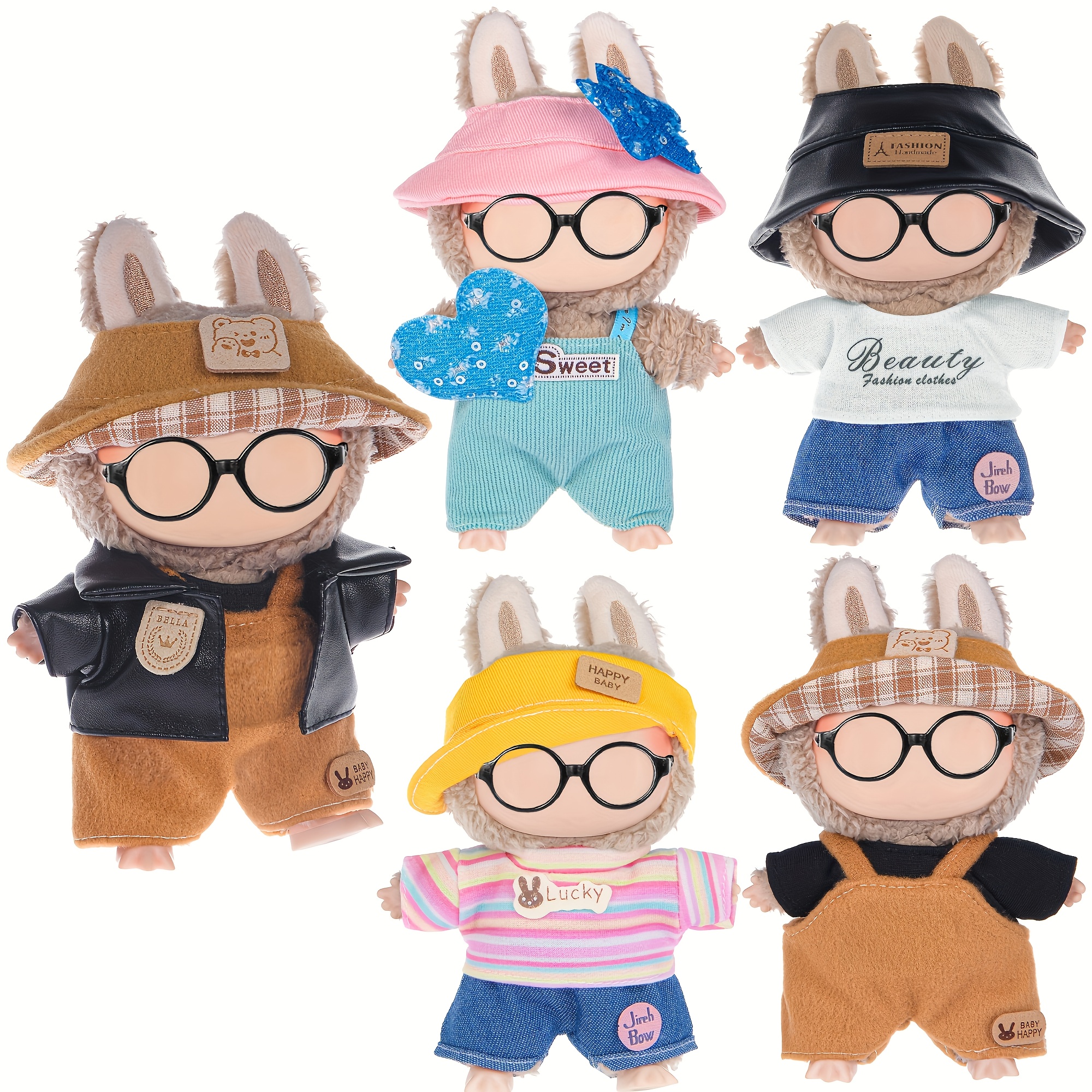 TEMU Collection Of 4 Sets Of Doll Outfits For Labubu - Trendy Clothing Set For Dress-up, Does Not Doll Or Glasses. A Festive Gift Suitable For