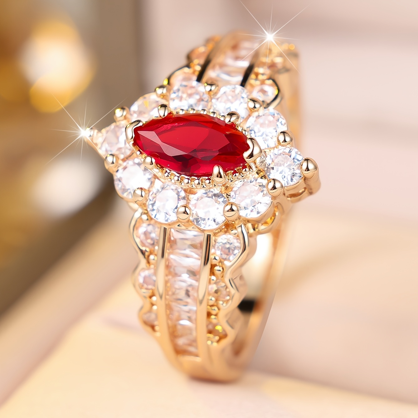 Women's Luxurious Cubic Zirconia Ring, Elegant Design