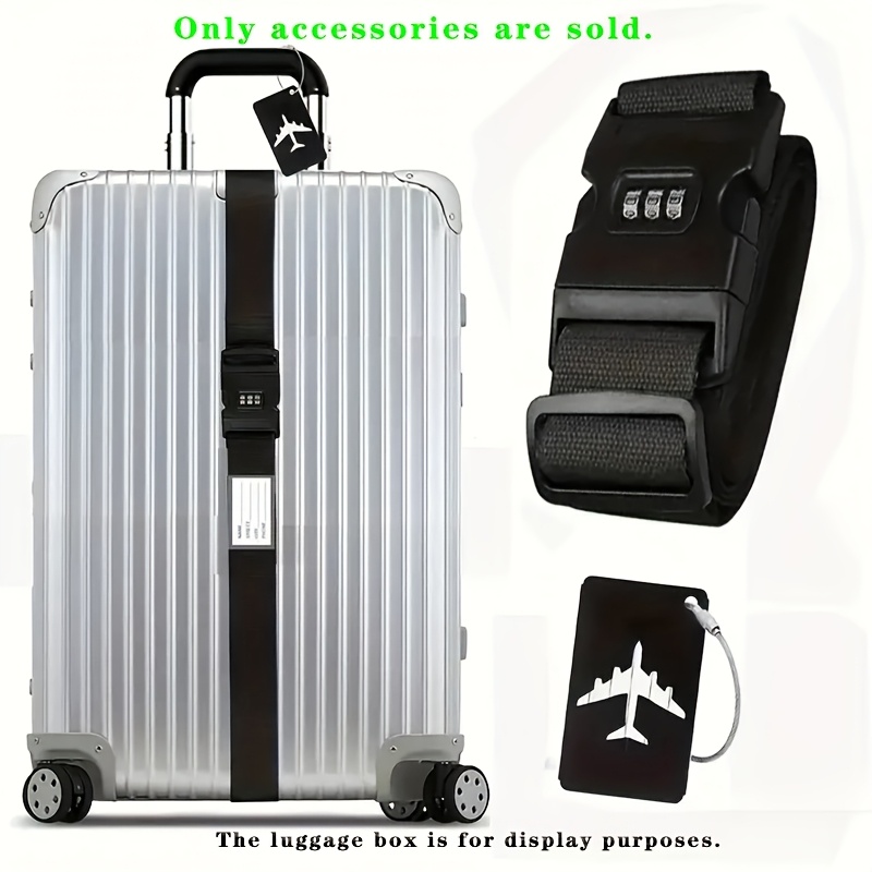 TEMU 2pcs Travel Accessories Set (1 Luggage Strap + 1 Luggage Tag), Adjustable Luggage Strap With Combination Lock, -the-dark Packing Strap, Stylish