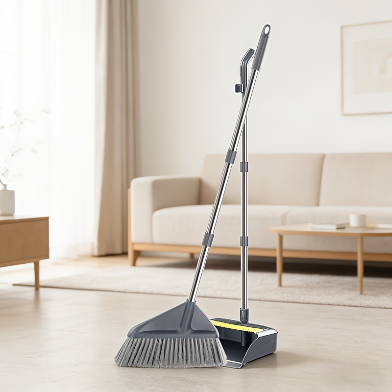 TEMU 2-in-1 Broom And Dustpan Set Long Handle Indoor Outdoor Sweeping Kit For Home Garage Office & Dorm - Sturdy