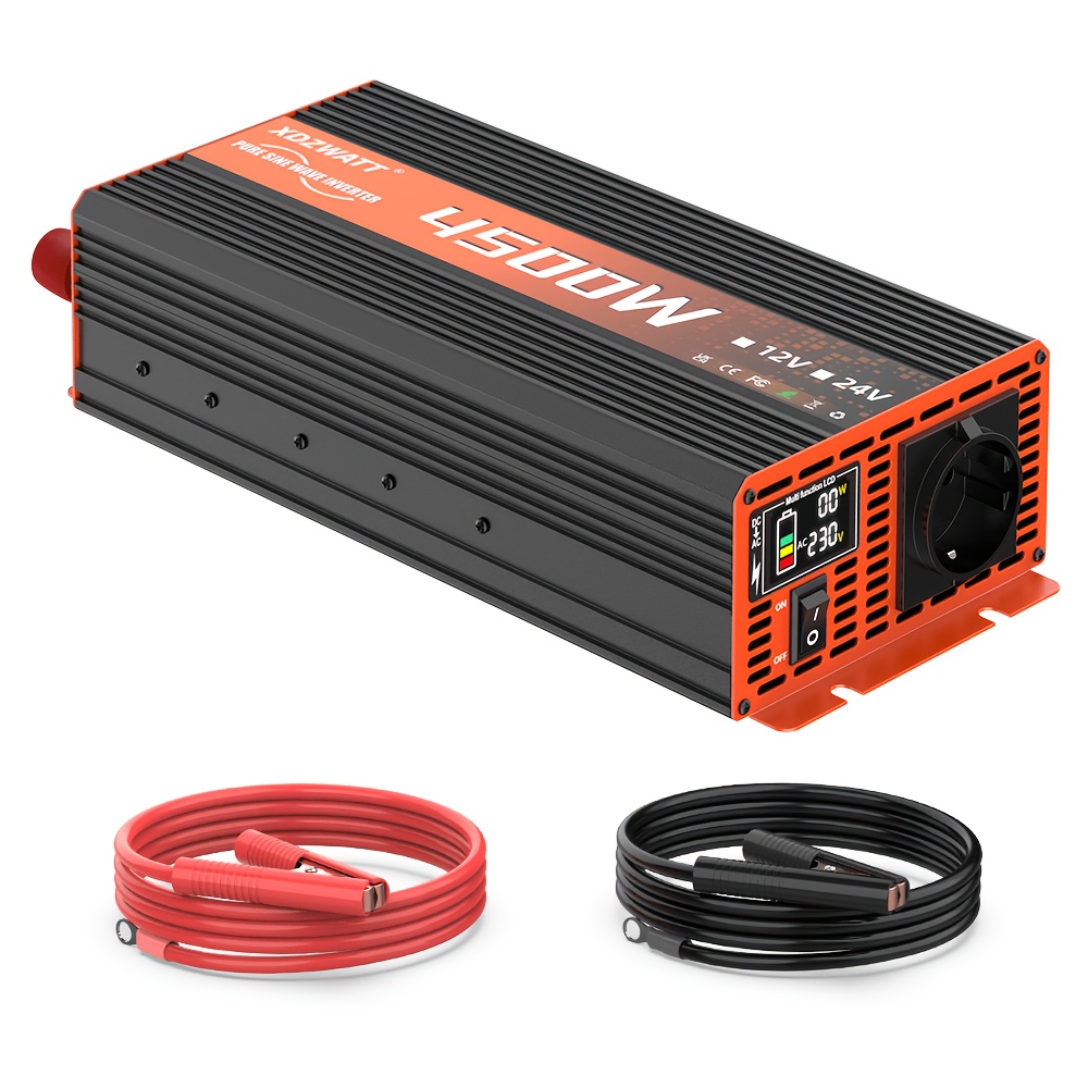 4500w 1500w Inverter 12v To 230v Ac Pure Sine Converter With Smart Lcd Display, Eu Socket For Car, Vehicle, , Outdoor, Home, Auto Interior Accessories