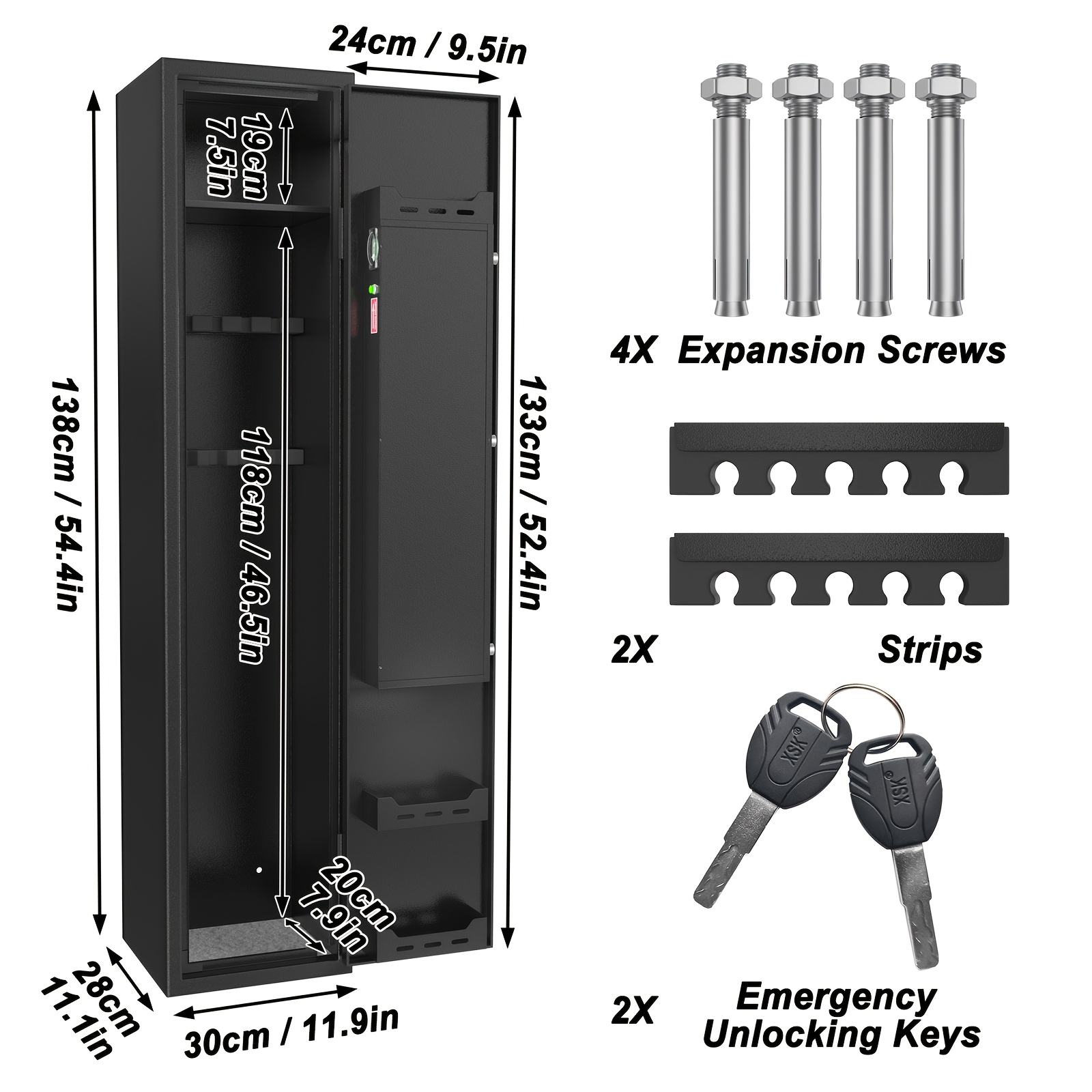 Image of Black Steel Security Cabinet With Fingerprint Lock And 2 Keys, Adjustable Interior For Living Room & Office (storage Safe)