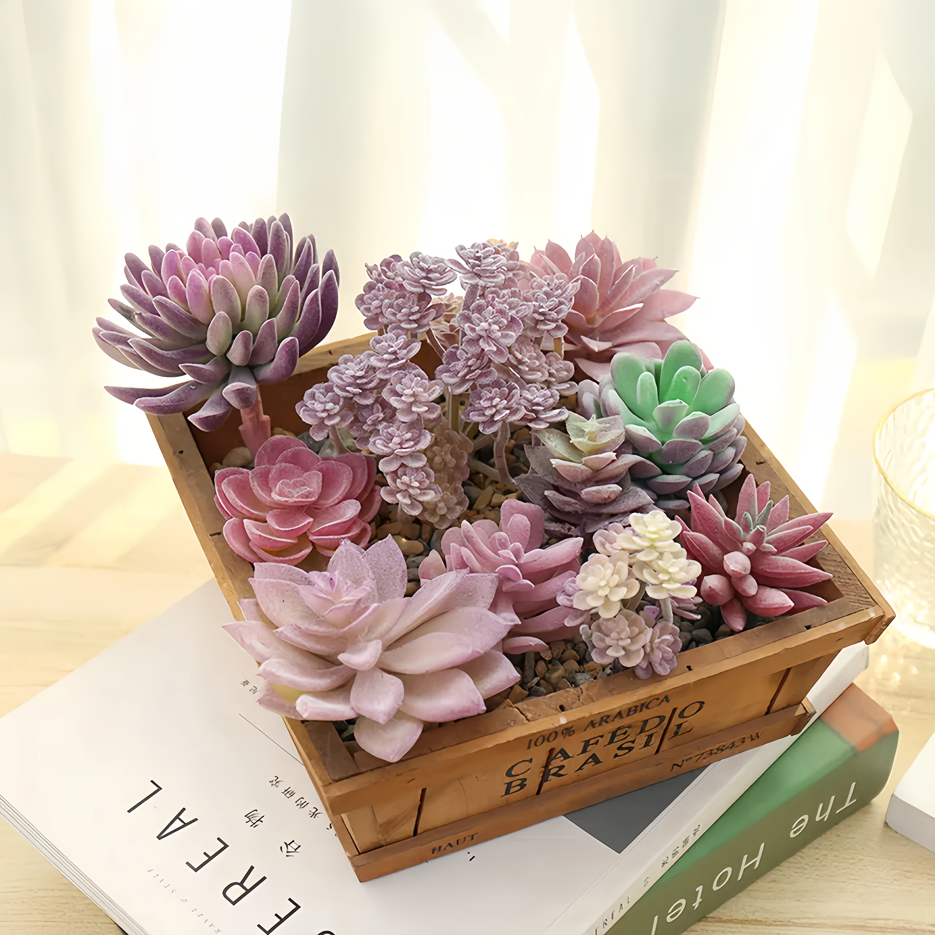 random 15pcs velvet purple series realistic succulent plants plant ornaments and decorations creative flower pot additions   living room tabletop decor