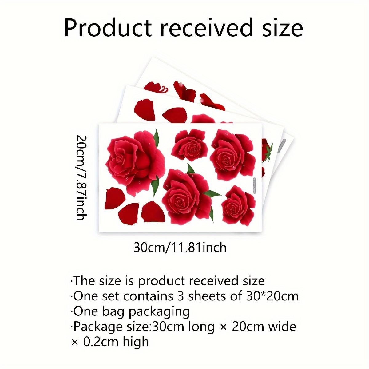 Image of A Set Of 3 20*30cm*3pcs Wall Stickers, Red Rose Romantic Bathroom Home Decoration Self-adhesive Bathtub Stickers, Summer Must-have Ms7603-nl