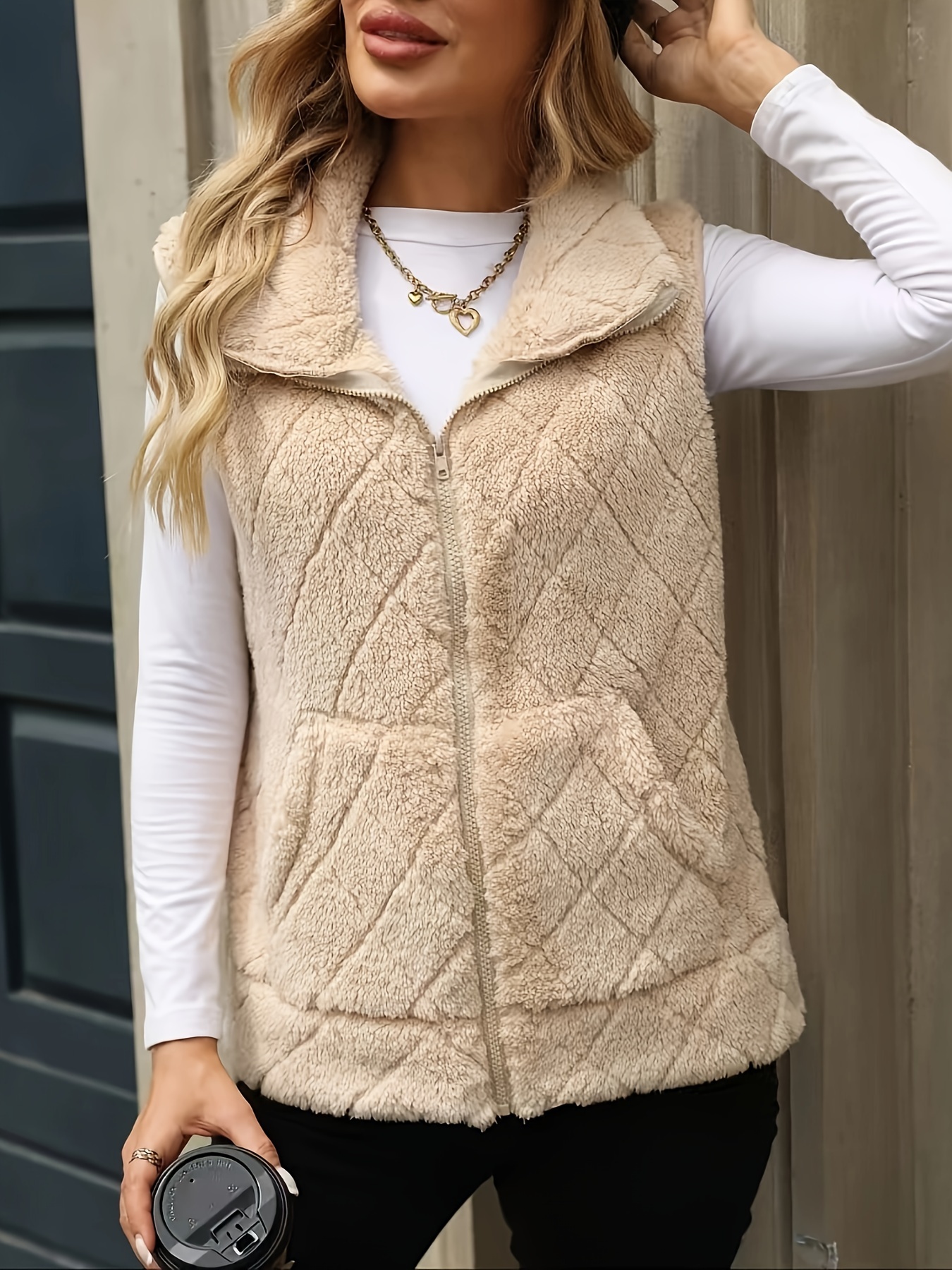 Gilet Femme Camaïeu Noir Avec Col Fourrure – Taille 36, Occasion Très Bon état