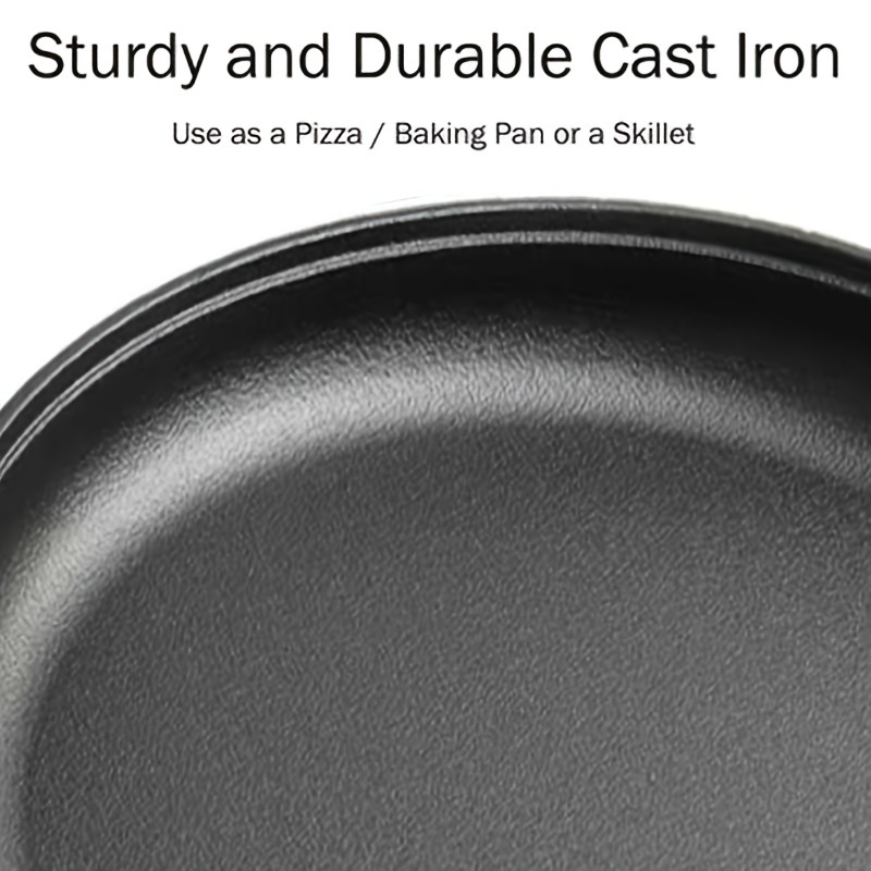 1pc cast iron pizza pan   for cooking baking grilling   long lasting   heating and versatile kitchen cookware details 3