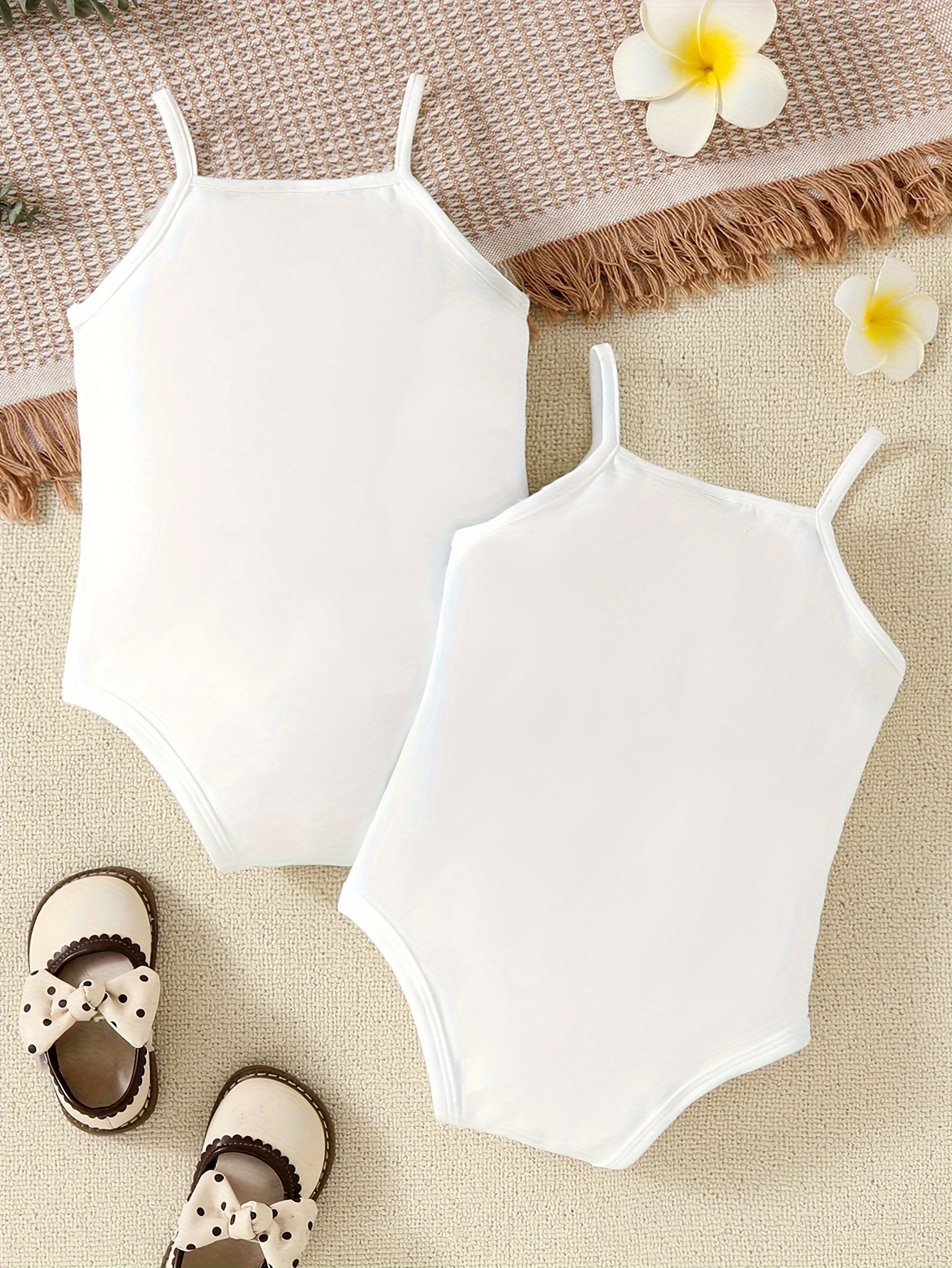 two pack girls' summer bodysuit set white camisole knit Temu