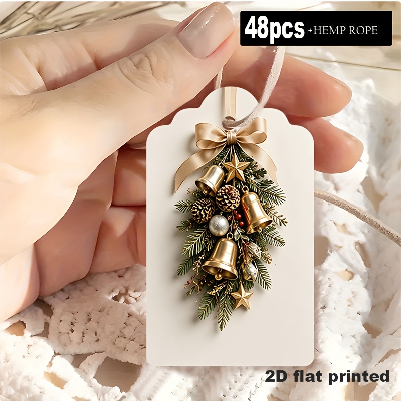 TEMU 48 etichette regalo 2D PIATTE a tema natalizio, etichette per appendere regali di Natale con a , biglietti regalo decorativi a forma di pigna e