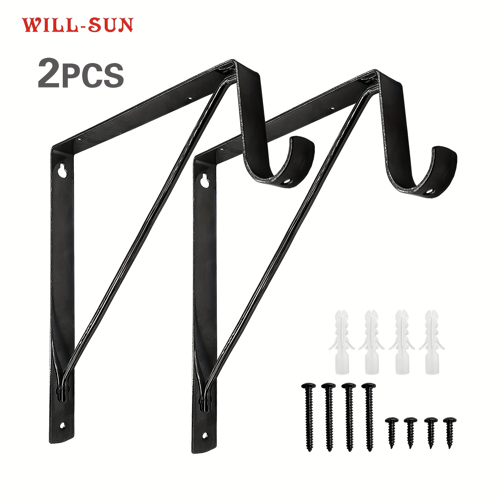 TEMU 1pc/2pcs Heavy Metal Wall Cabinet Shelf Bracket, With Rod, Wall-mounted Storage Shelf Accessories, Powder Coating, - Black And White, Practical