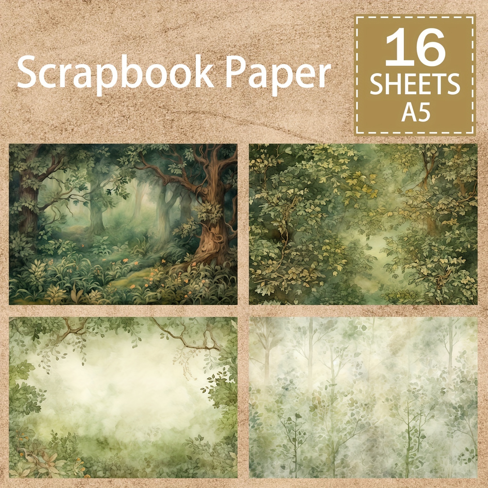 

16 Sheets A5 Scrapbook Paper With Forest Greenery And Trees Background - Decorative Vintage Paper For Diy Journals, Greeting Cards, Planners, And Cardstock Crafting