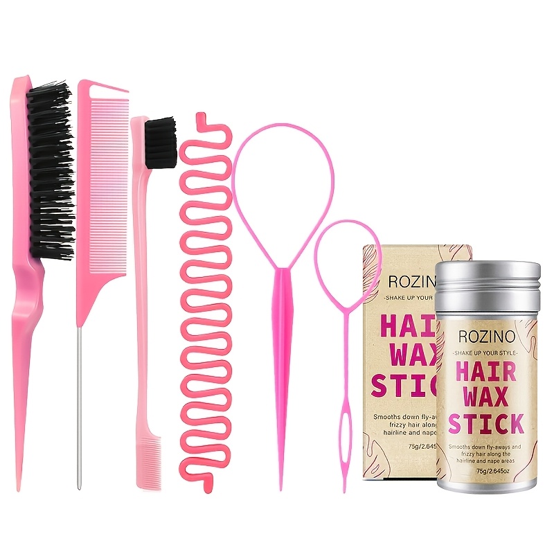 Image of 7pcs Hair Styling Set , Including Hair Wax, Comb, Braid Tool, And Fishtail Braid Maker, Suitable For Hair Styling, Braiding, And Of Hair And Flyaways
