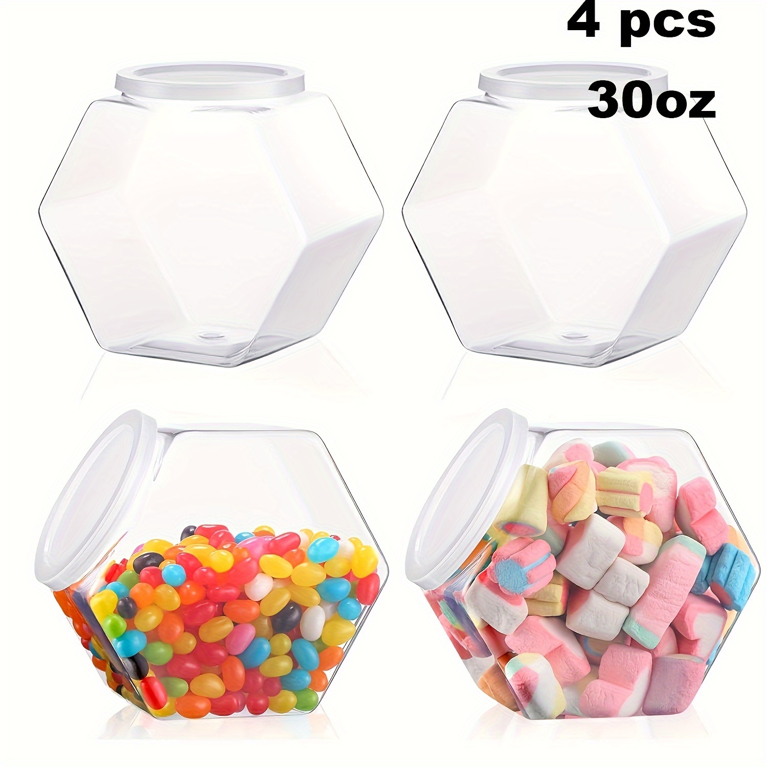 

4pcs 30oz Hexagonal Candy Jars With - Polished , Suitable For Halloween, Christmas, Easter, Thanksgiving - Container For Snacks, Cookies And Gifts