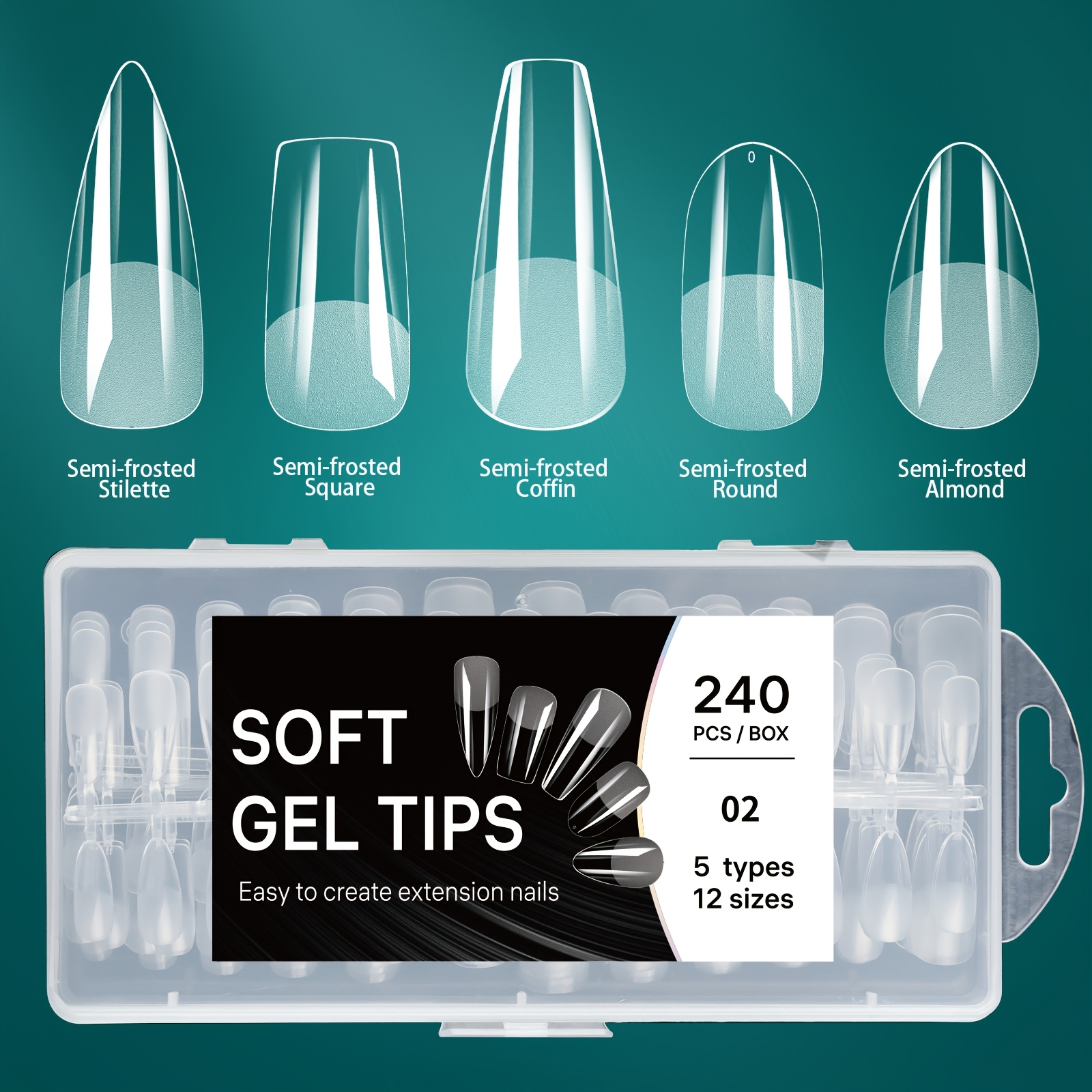 TEMU 240pcs Boîte Ongles Portables Extension d'Ongles Embouts d'Ongles Pack Ongles de Ballet Ongles Carrés Ongles Fins Talons Hauts Faux Embouts