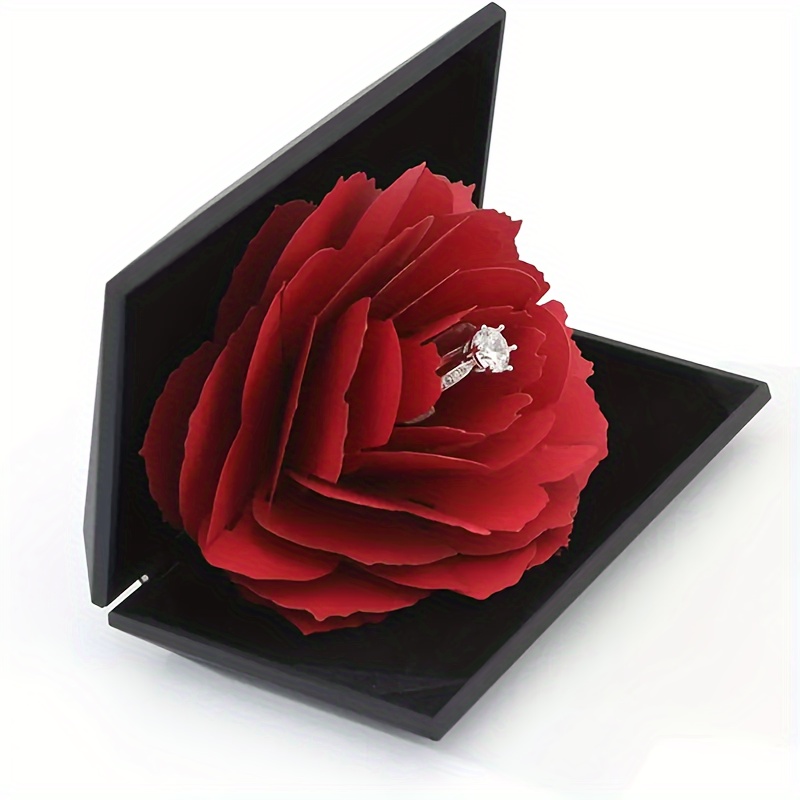 TEMU Elegant 3d Pop-up Ring Box - Proposals, Engagements & - Velvet Interior, , Jewelry Boxes