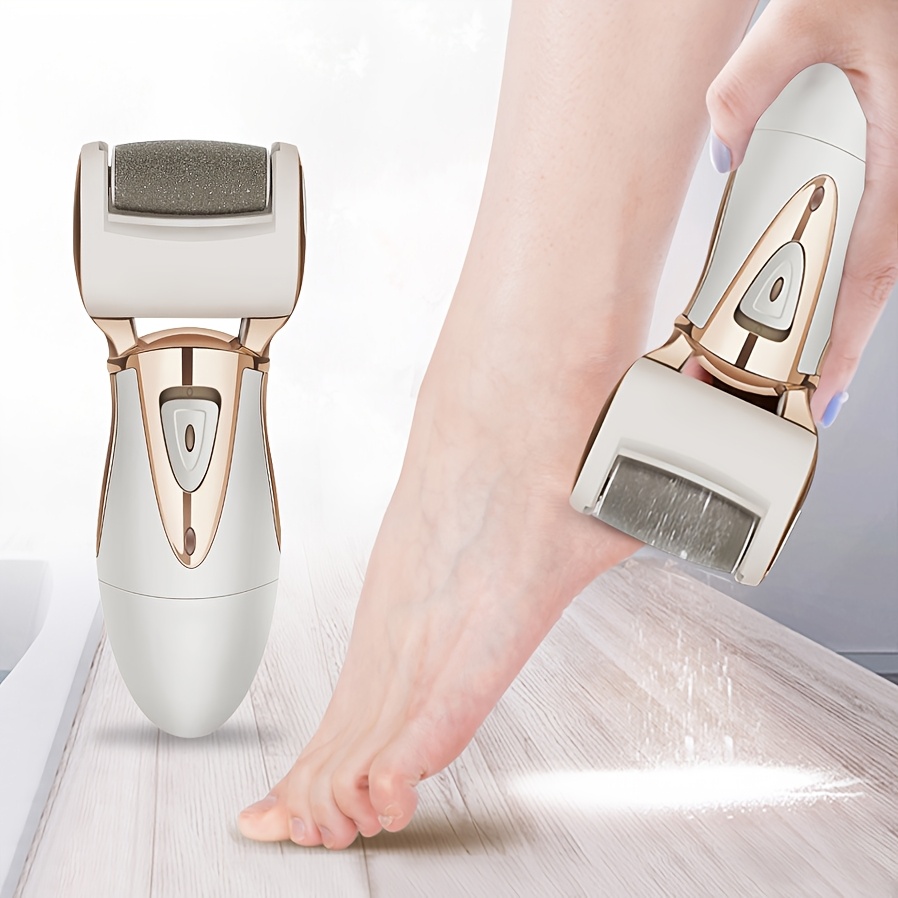 

Ergonomic Rechargeable Electric Foot File & Callus Remover Kit - Sleek White With Rose Golden Accents, Gentle Exfoliation For Smooth Feet, Portable Pedicure Tool