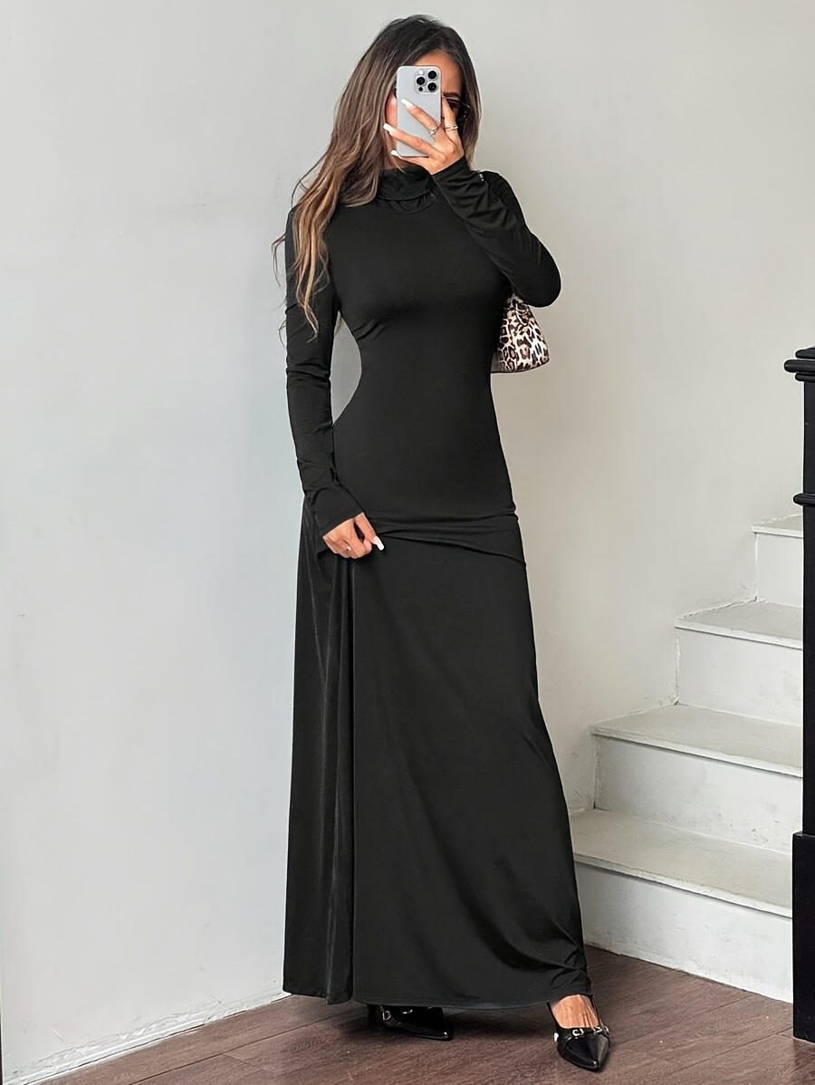 black a line maxi dress with sleeves Avery Long Sleeve Maxi Dress / Black | MESHKI main image 0