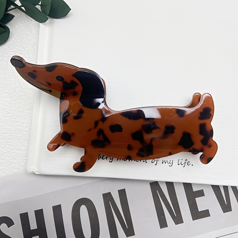 E-shop 1 Stück neuer, süßer Dackel-Haarspangen, elegante Retro-Leopardenmuster-Acryl-Haarspange, großes Haar-Accessoire für den Hinterkopf