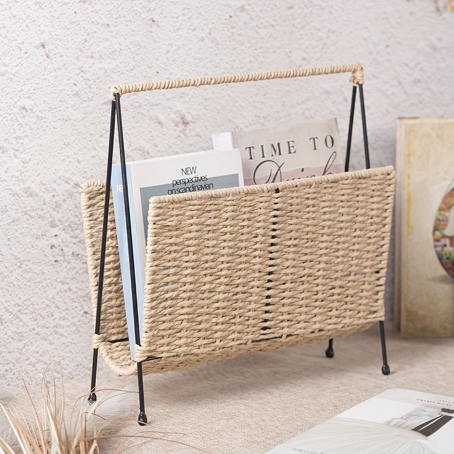 

Hand-woven Paper Rope Magazine Book Storage B&b Decoration Style Japanese Wicker Basket Book Magazine Rack Book Newspaper Rack