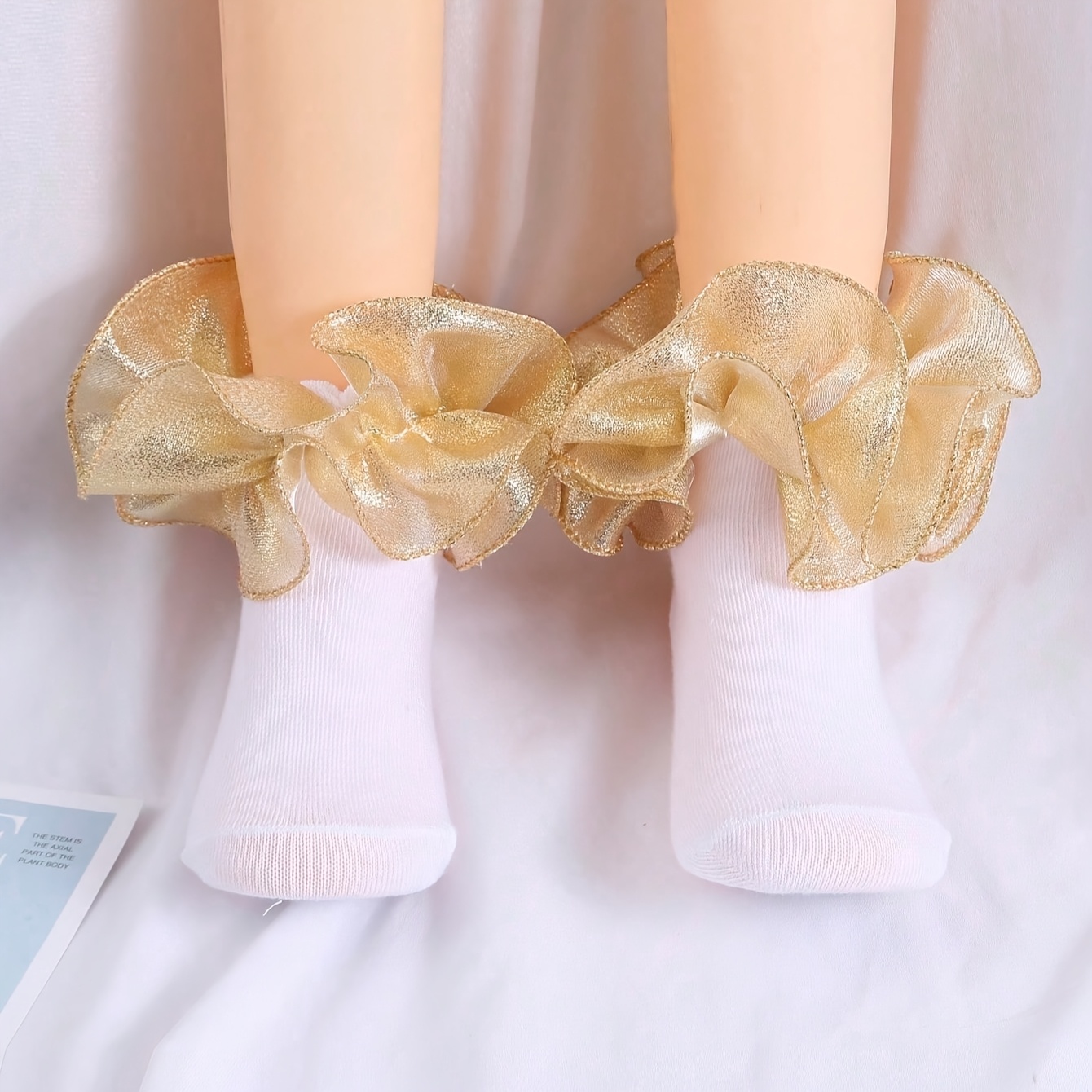 1 Pair Of Girls' Golden Sequin Lace Socks, Dance Socks