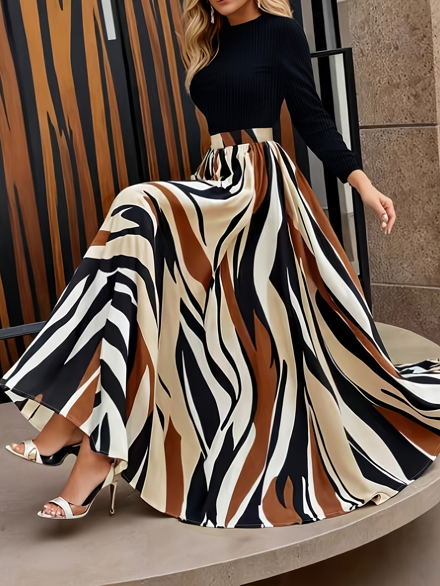 vestido line estampado   mujer cintura   manga larga - Temu Peru