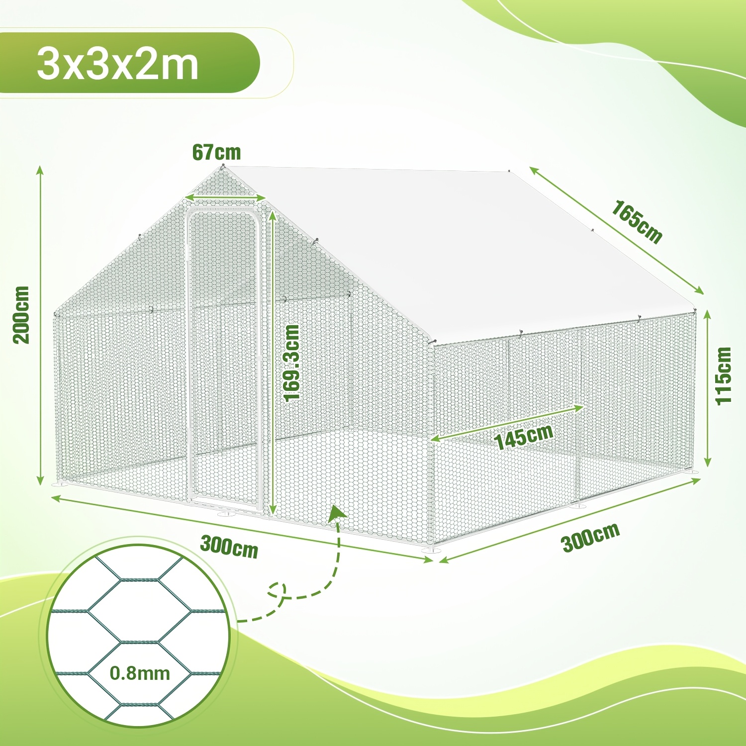 Image of Lockable Top Chicken Coop, 3x3x2 Meters (length X Width X Height), Durable Galvanized Steel, , And Disassemble, Outdoor Small Animal Fence/aviary/rabbit Cage