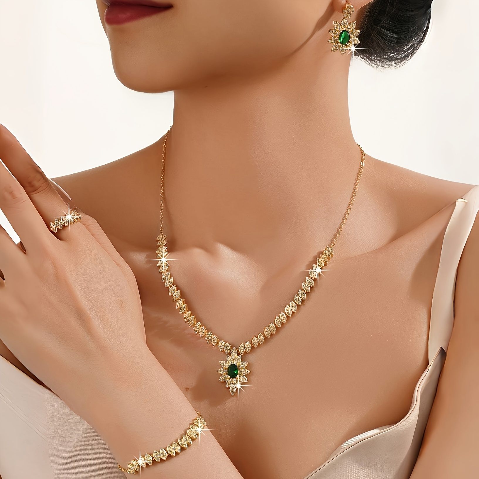 five pieces of luxury flower bud design womens bridal jewelry set suitable for daily wedding wear an ideal gift for relatives   details 3
