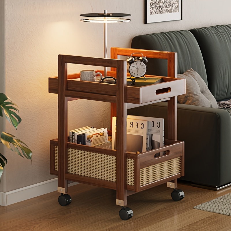34" Wooden Globe Wine Bar Stand with Hidden Storage & Wheels