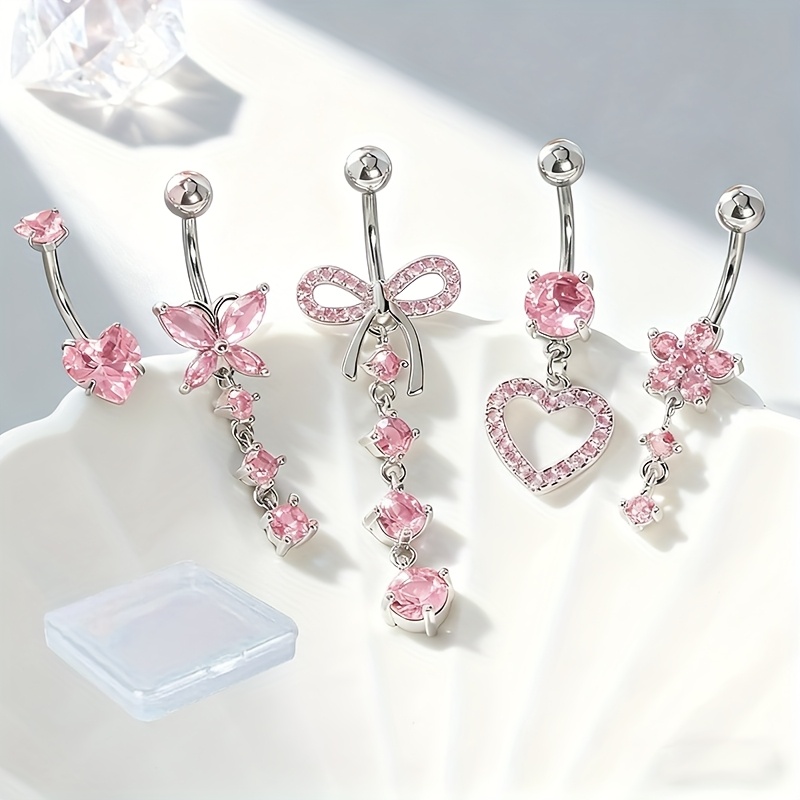 E-shop 5 Stück Schmetterling Bauchnabelringe zum Hängen für Frauen Nabel Piercing Schmuck Blume Herz Verpackung mit Karton