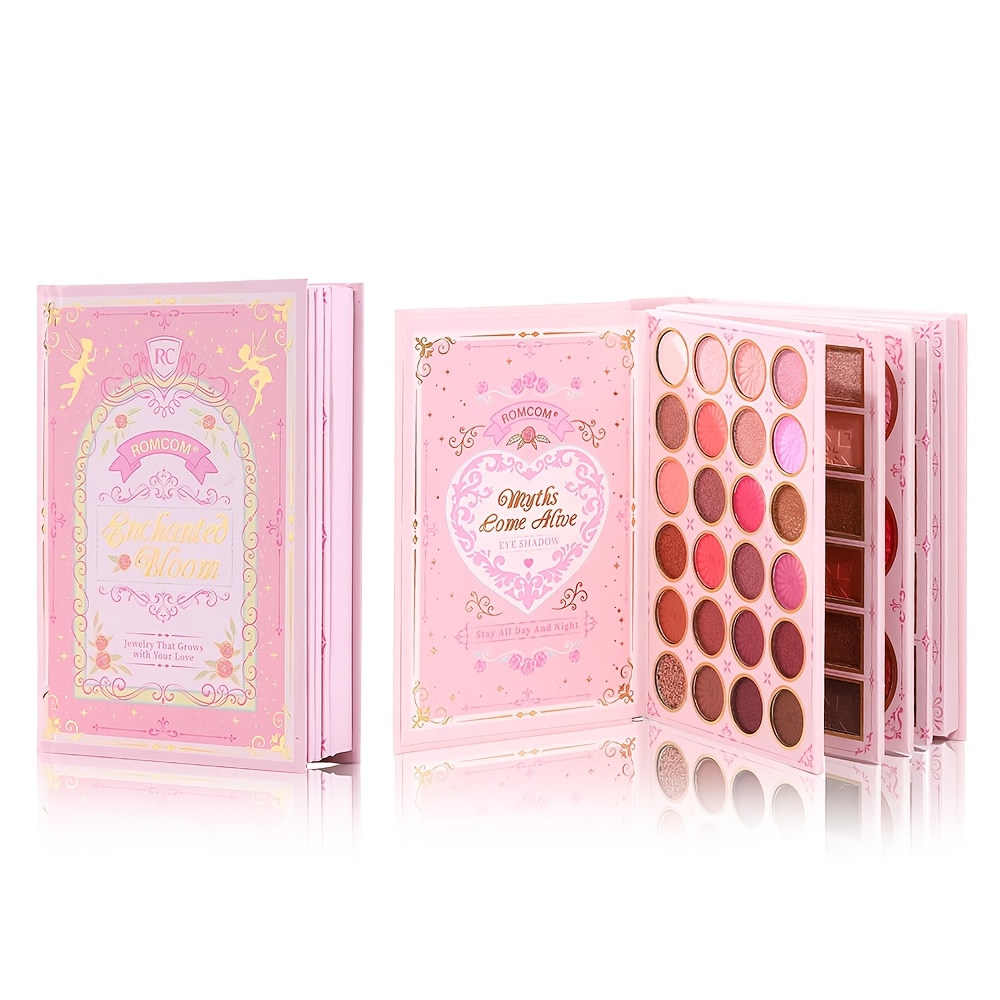 book shaped makeup palette with matte and shimmer eyeshadow blush highlighter contour lip gloss full face makeup christmas holiday gift for women