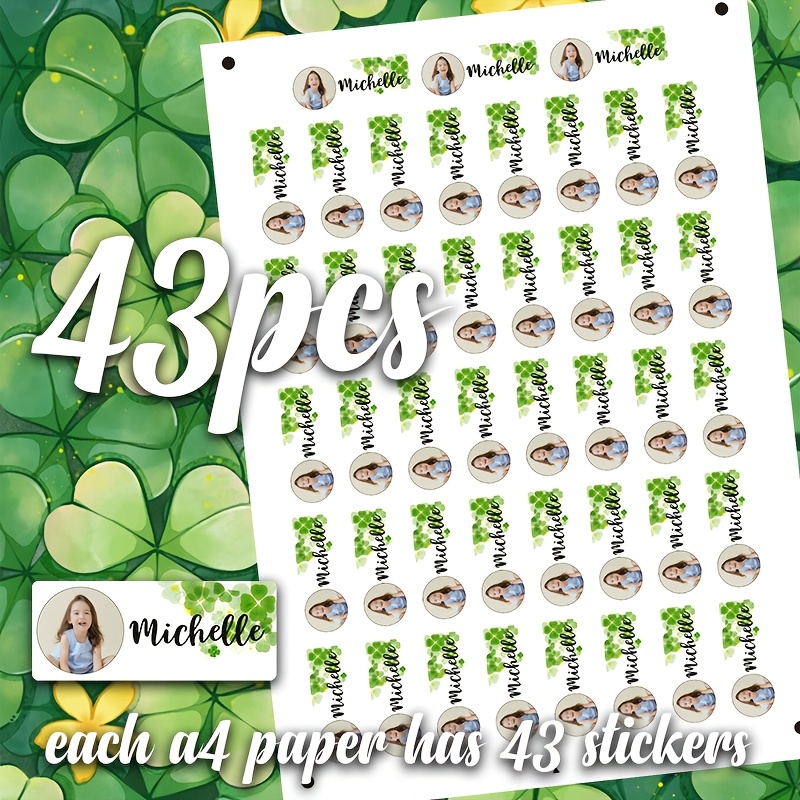 Image of 's Day Shamrock Stickers, Personalized St Patrick's Party Favor Label, School Party Treat Bag Stickers, Customizable Photos And Names