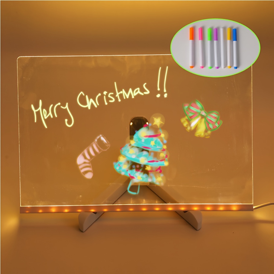 1pc usb-powered led light-up drawing board with stand - birthday party decorations, message board, drawing board, usb-powered led lighting for home, office, classroom, birthday party decor - no batteries needed, portable desk organizer gift for artists & students, office desk accessory,   design, button control operation, light up cake topper, lamp for bedroom, night light Product details 2