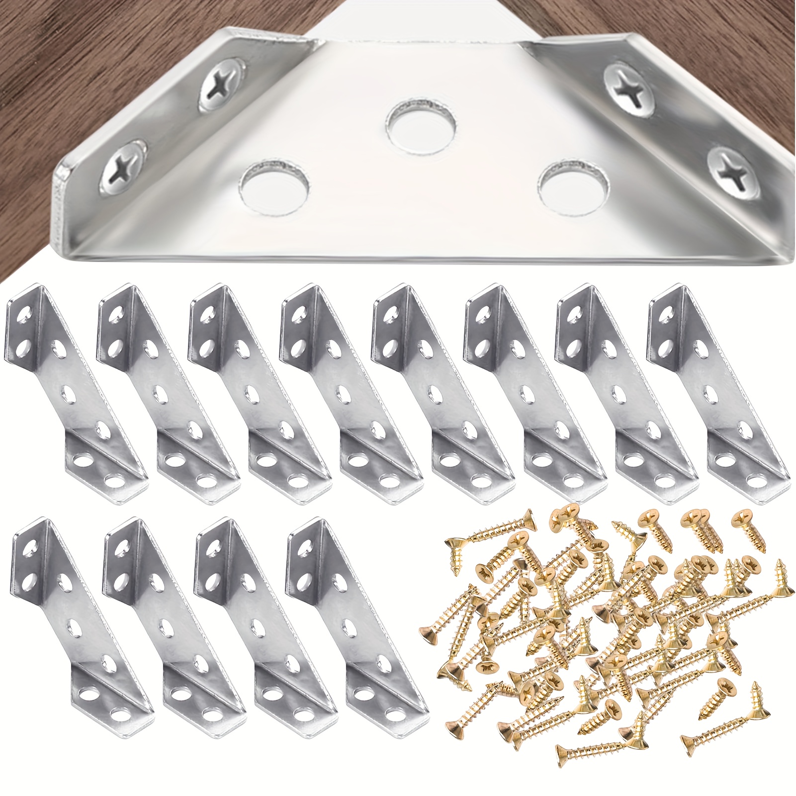 

96pcs (12 Corner Codes And 84 Installation Screws) Multifunctional Thickened Corner Codes 90 Degree Right Angle Stainless Steel Corner Iron Fixed Bracket Furniture Wood Board Iron Connectors