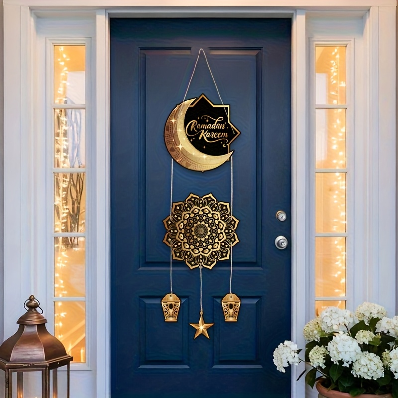 1 Set, Pendants, Drops And Finials, Door Hanging for Ramadan Kareem, Black And Golden Moon Star Design Paper Door Decoration, Eid Mubarak Decoration for The Home, Gifts for Ramadan Mubarak And Eid Al-Fitr, Party Decoration for Ramadan Kareem