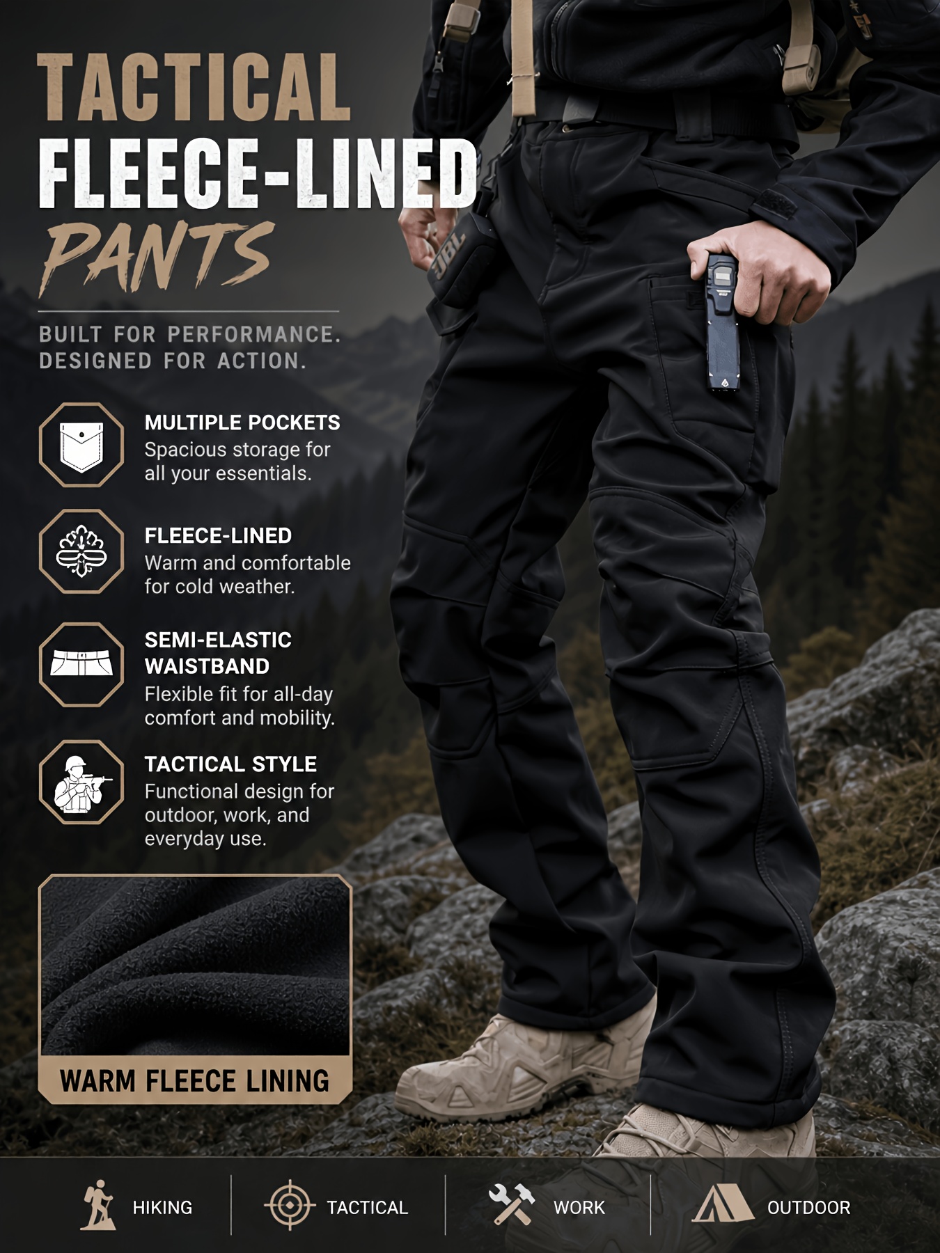 Men's Multi-Pocket Softshell Jacket & Cargo Pants Set with Face Mask