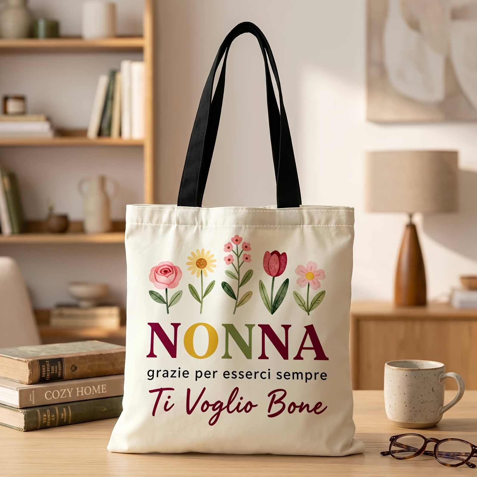 TEMU 1pc 2d Printed Handbag With "grandma' Love Forever" Pattern, Reusable Fashion Shoulder Bag, Shopping Tote Bag Suitable For Shopping, Office,