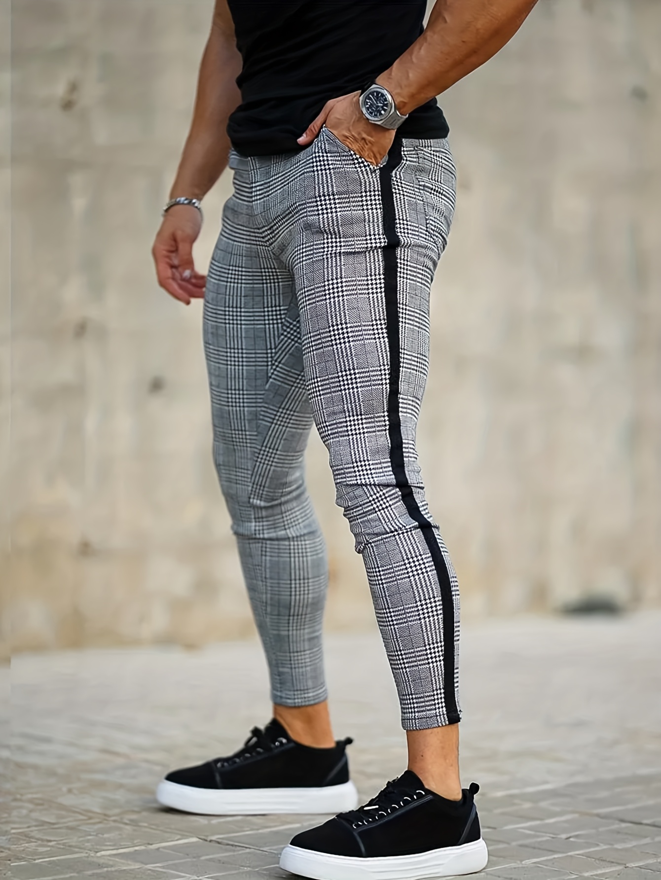 KUYIGO Men'S Slim-Fit Plaid Chinos Pants - All-Season Business Casual Trousers with Zippered Front Pocket & Leg Grid System, Breathable Stretch Fabric, / Checkered Pattern, Comfortable for Office, Semi-Formal & Casual Attire - Versatile All-Season P