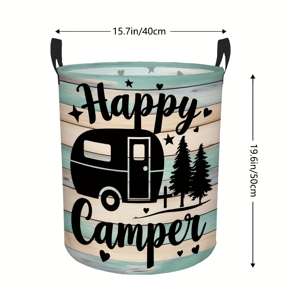 E-shop Camping Abenteuer Design Zusammenklappbarer Runder Wäschekorb, Platzsparender Wäschekorb für Kleidung und Verschiedenes, Schrank Organizer