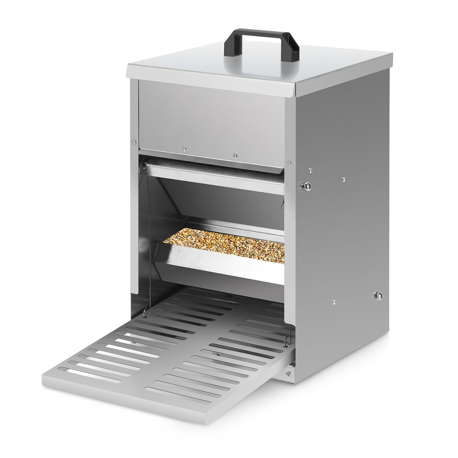 5kg Automatic Feeder, Chicken Feeder, Feeding Trough With Automatic Pedal, Suitable For Poultry Feed, Farming Accessory, Rodent-proof, Galvanized