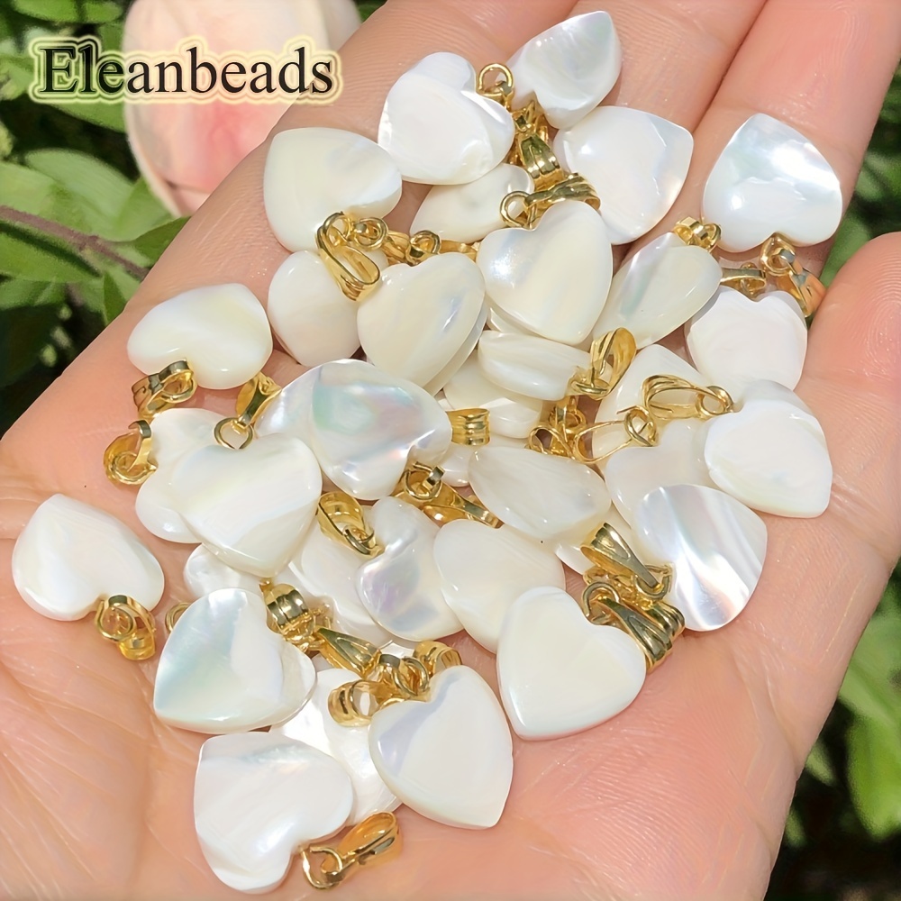 

Eleanbeads Natural White Shell Heart Charms, 12mm Love Pearl Beads For Diy Jewelry Making, Pendants, Necklaces, Earrings – Shell Bead Assortments With Golden Clasps (pack Of 2)